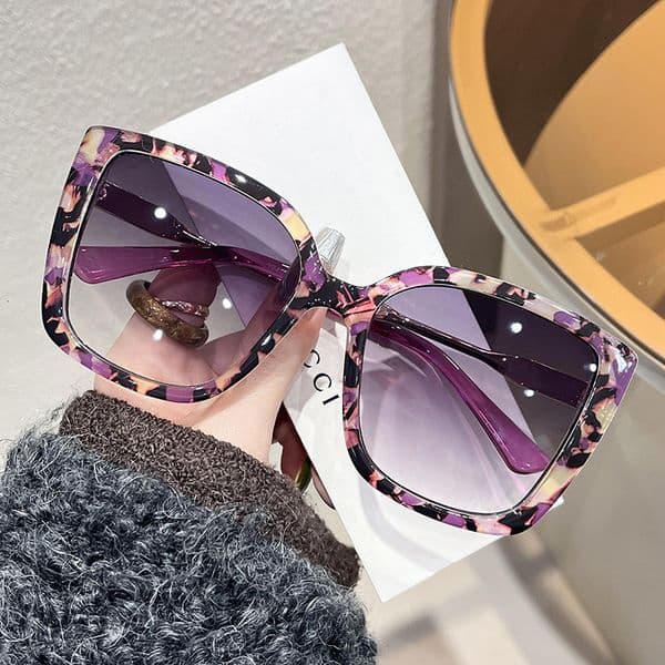 High Quality Purple Floral Square Sunglasses for Women Trendy Style UV Protection for Street Fashion