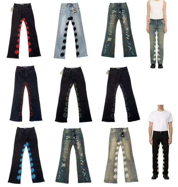 Hot sale Mirror quality designer Men's Jeans Lost shdws Fashion All-match Men Women Denim Pants High Quality Color Embroidery Flower Logo Lostshdws Trousers