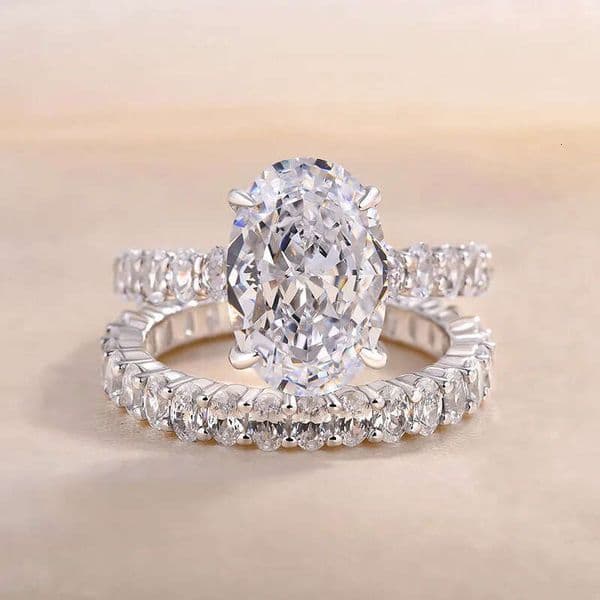 full-diamond ring for women high-end light luxury fashion large Moissanite pair rings unique and stylish two-piece set