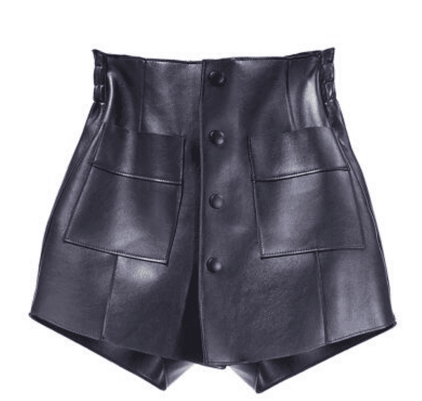 Spring new women high wasit elastic band single breasted PU leather pockets patchwork culottes shorts plus size S M L