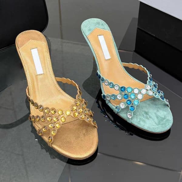 Tequila 75mm 105mm designer Mule Luxury women slip on stiletto sandals Shine glitter Rhinestone Embelished Mules Open toe high heel slippers size35-43 with box