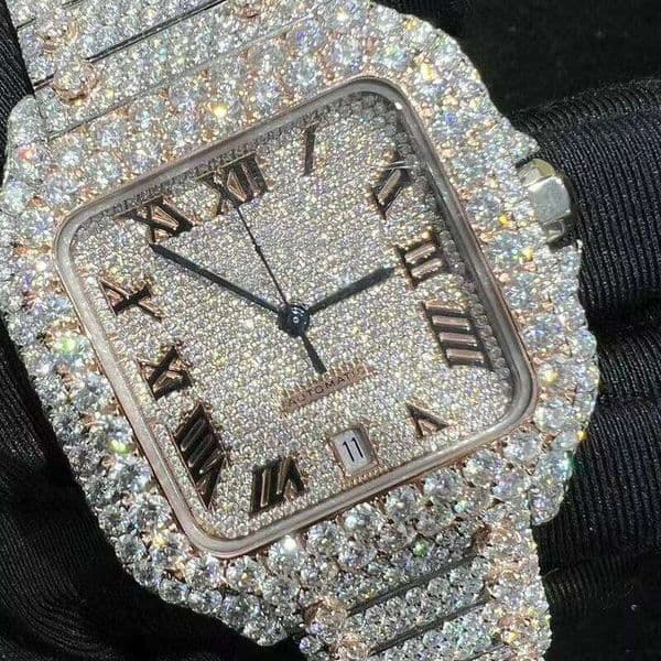High Quality Top VVS Moissanite Full Diamond Inlaid Mechanical Stainless Steel Strap Hip Hop Style Men's Watch