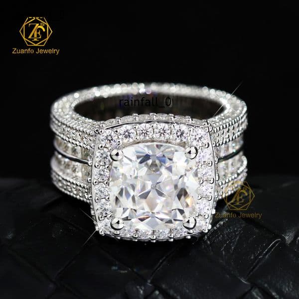 High-end 925 Silver Moissanite Ring Jewelry Big Size Square Cushion Shape Moissanite Halo Ice Out Diamond Ring