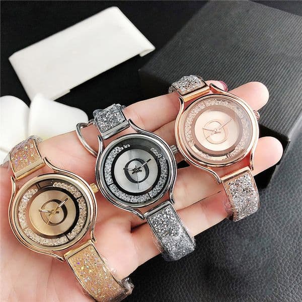 Fashion Brand Watches Women Girl Big Letters Crystal Style Metal Steel Band Quartz Wrist Watch P74