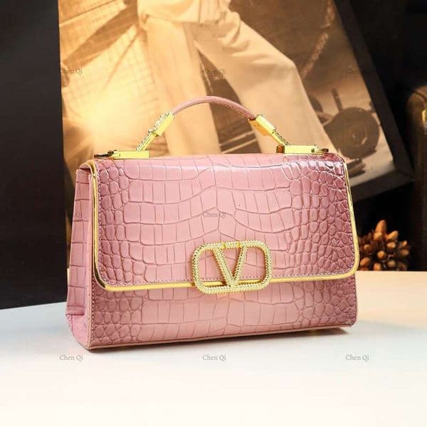 Valentins bag Va lentino bag 2025 Spring Summer New High Luxury Rhinestone V Buckle Small Square Commuter Women's Crocodile Pattern Single Shoulder Crossbody Bag