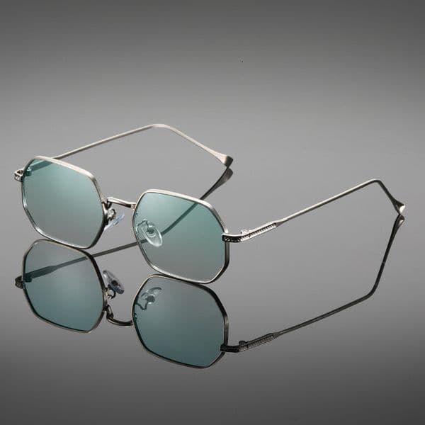 High Quality Silver Octagon Sunglasses for Men Minimalist Style UV Protection for Daily Commute Fashion