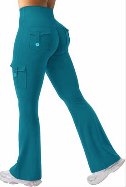 High Waist Stretch Flare Yoga Pants with Hidden Pockets, Gym Workout Leggings