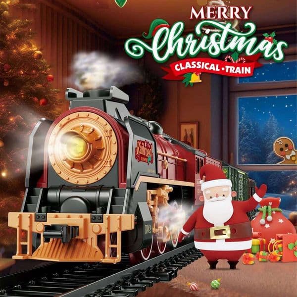 Remote Control Retro Model With Simulated Steam and Christmas Decorations | Electric Train Set, Holiday collection