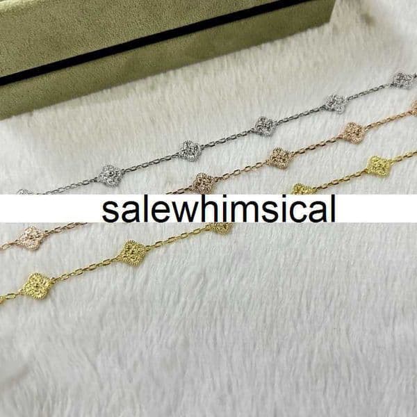 Elegant Four-Leaf Clover Charm Bracelet Necklace - Gold Plated Chain with Sparkling Crystal Accents - Handmade Cuff Bracelet Luxury Jewelry SV56