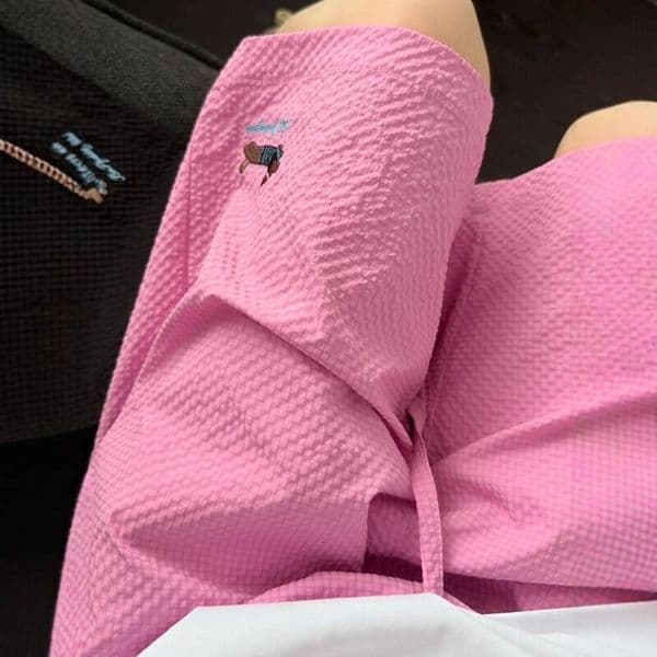 Pink Dopamine Bubble Gauze Shorts Men's Dachshund Puppy Embroidery Five-point Couple Beach Quick-drying Casual Pants