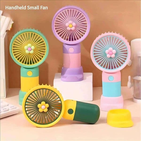 USB Rechargeable Handheld Mini Flower Cartoon Design Portable Desk for Office Travel, Outdoor Camping Cooling Fan Gift