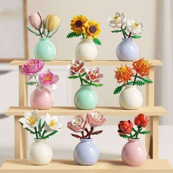 Cute Succulent Plants Building Kit Mini Artificial Flowers Farmhouse Decor Creative STEM DIY Toys Gift for Girls Adults