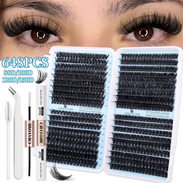 DIY Cluster Lashes Thick Natural Individual Eyelashes Fluffy Wispy Handmade Reusable D Curled DIY Segmented Eyelash Extensions Accessory for Eyes