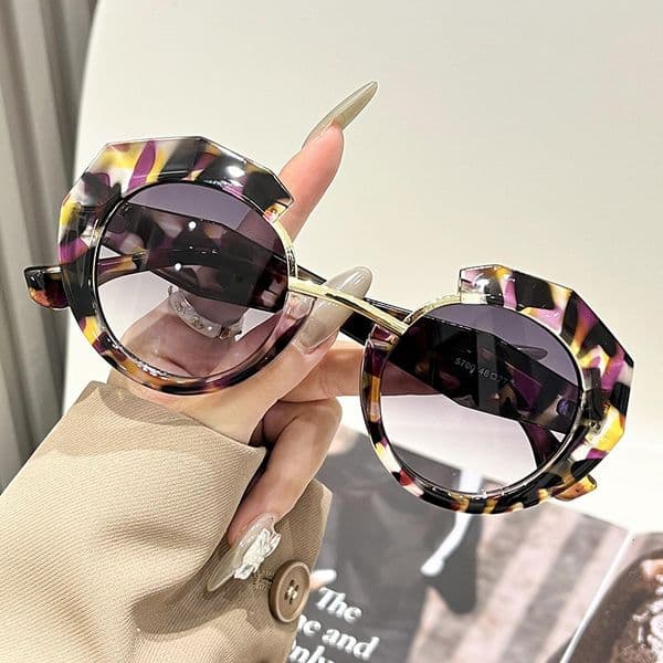 High Quality Creamy White Irregular Round Retro Sunglasses
