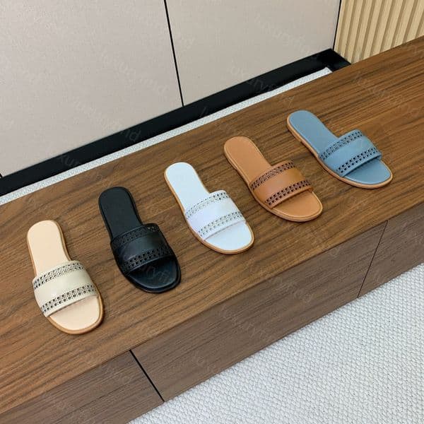 Women Designer Slippers Slide Calfskin With Openwork Microcannage Motif With box 35-42 Luxury slides Holiday Walking shoes Lazy slides Classics Classic flat shoes
