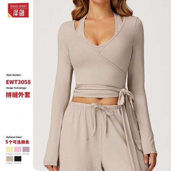 Zechuang Personalized Brushed Long Sleeve One-Piece Tie Yoga Outfit Outdoor High-End Sports Fitness Wear