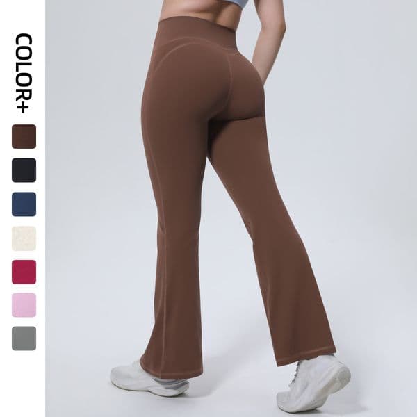 New Women's Color Block Solid High Waist Butt Lifting Slim Wide Leg Pants, Sports Running Fitness Flared Pants Yoga Activewear