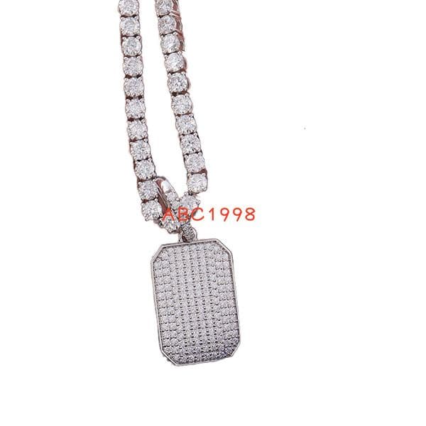 Solid 925 Sterling Silver Gold Plated Custom Stone Princess Cut Moissanite Chain Necklace Fashion Jewelry Cross Design Wholesale