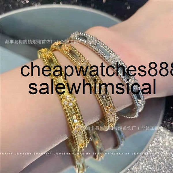 Designer 1to1 brand jewellery V Gold High Edition CNC Sculpture Kaleidoscope Narrow Edition Bracelet for Women Thick Plated 18K Rose Gold Full Diamond Clov H513