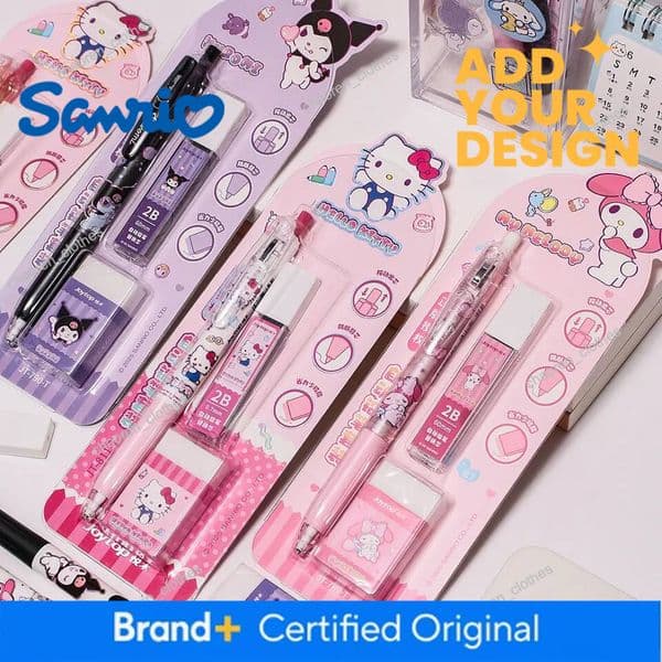 Sanrio Hello Kitty Kuromi Melody Mm Mechanical Pen Set Student Stationery Refill Lead Automatic Pen Students Girls Gifts Luxury Goods