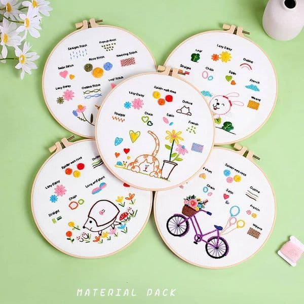 Animal Embroidery Pattern and Instruction DIY Beginner Starter Cross Stitch Kit Needlework for Adults Skill Practice