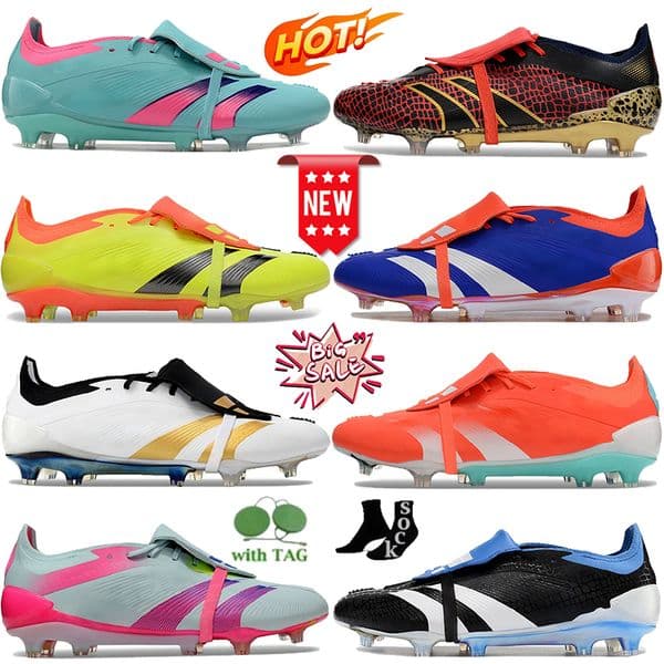 Mens Predater 24 Elite Fold-over Tongue FG Football Boots Designer Football Cleats Soft Spike Soccer Shoes Year of The Snake Solar Yellow Black Sneakers Men Trainers