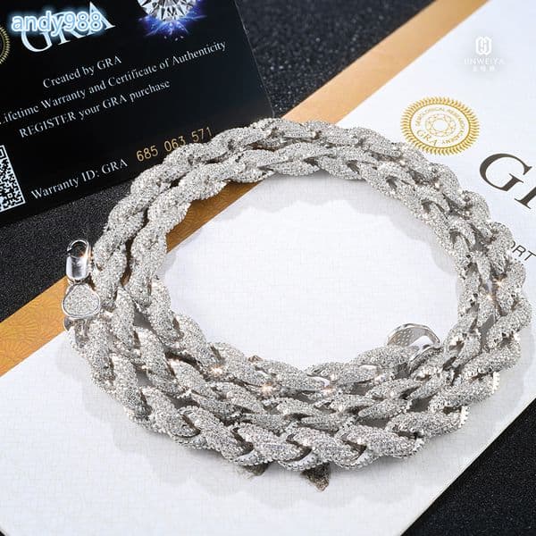 Nice Bling 8mm Cuban Link VVS Moissanite 925 Hip Hop Iced Out Chain 18k Gold Plated Rhodium Plated Necklace New Year Gift