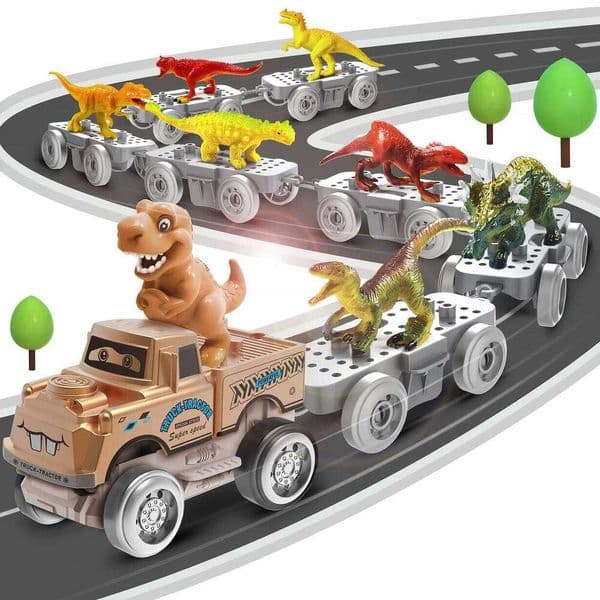 Dinosaur Themed Magical Train Track Racing with Glow-in-the-Dark LED Flashing Lights Flexible Bendable Race Toy Cars