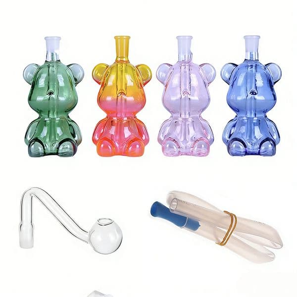 Wholesale Cartoon Animal glass oil burner pipes water bongs hookah with silicone hose and 10mm male glass oil banger bowl for smoking