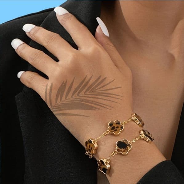 Bohemian Leopard & Clover Bracelet Set, Zinc Alloy Fashion Jewelry for Women