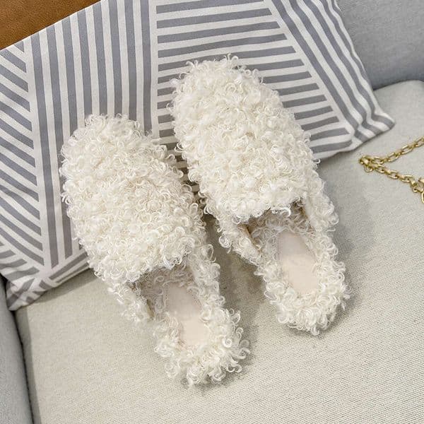 Furry Half Slippers For Women, Autumn And Designer Sandals Slippers Winter, Round Toe, Plush Lined, Flat Lazy Mules, Warm Cotton Shoes, Large Size 41-44, Versatile