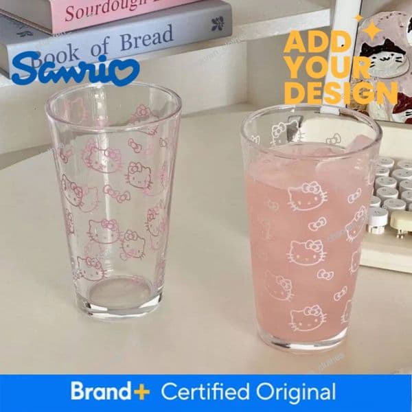 Designer Kawai Sanrio Cartoon Hello Kitty Cute Glass High Temperature Resistant Household Cup Juice Milk Cup Large Capacity Creativity Luxury Goods