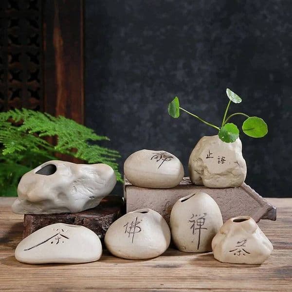 Mini Ceramic Imitated Stone Arrangement Decor Hydroponic Flower Plant Vase Chinese Style Zen Home Office Decoration