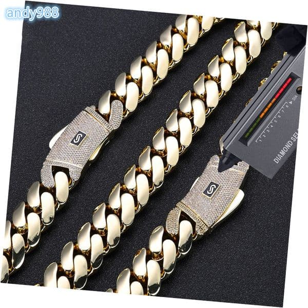High Quality 925 Silver Monaco Chain Cuban Link Necklace with 14K Iced VVS Moissanite Clasp Smooth Cuban Chain Bracejewelry