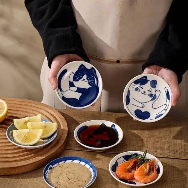 1/4pack Japanese Small Plate Set Cute Cats Design Appetizer Dessert Sushi Sauce Dishes Ceramic Tableware