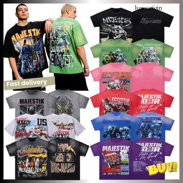 Majestik designer shirt men rhinestone summer men t shirt outdoor fashion streetwear y2k shirt graphic tee high quality thick shirt party hip hop shirt 92