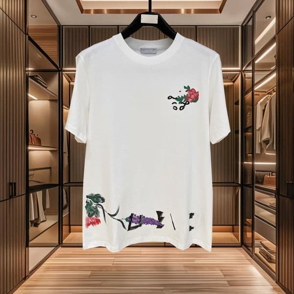 High quality designer men's T-shirt classic style men's short sleeved top casual white shirt cloud cotton T-shirt