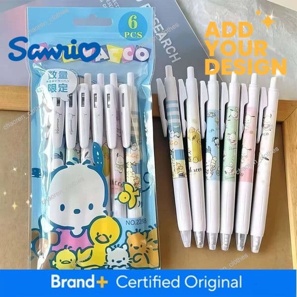6Pcs/Pack Kawaii Sanrio Pochacco Gel Pens Cute Cartoon Retractable Pens for Writing Journal Office Supplies