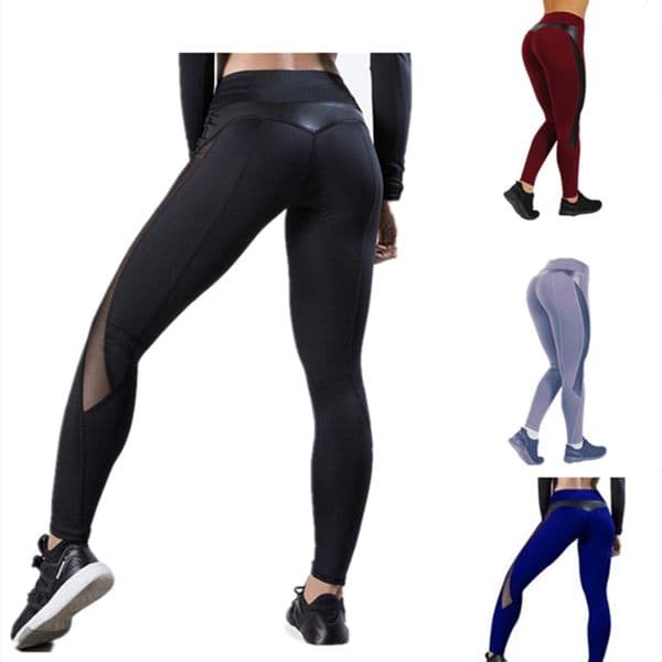 Women's Sexy Fitness Leggings, Mesh & Faux Leather Patchwork, Breathable & Sweat-Wicking, Perfect for Outdoor Sports & Workout