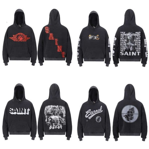 SAINT Michael Hoodie Sweatshirt Mens Saint Michael Clothing Letter Printed Design Longsleeve Round Loose Sweaters White Gray Cotton Loose Streetwear Clothing 9Aa
