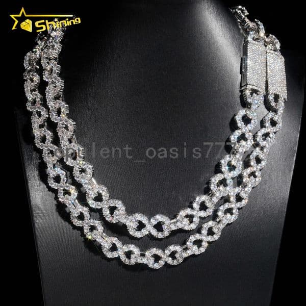 Luxury 15mm Cuban Link Chain 925 Sterling Silver Moissanite Hip Hop Jewelry Custom Infinity Iced Out Chain Link for Men
