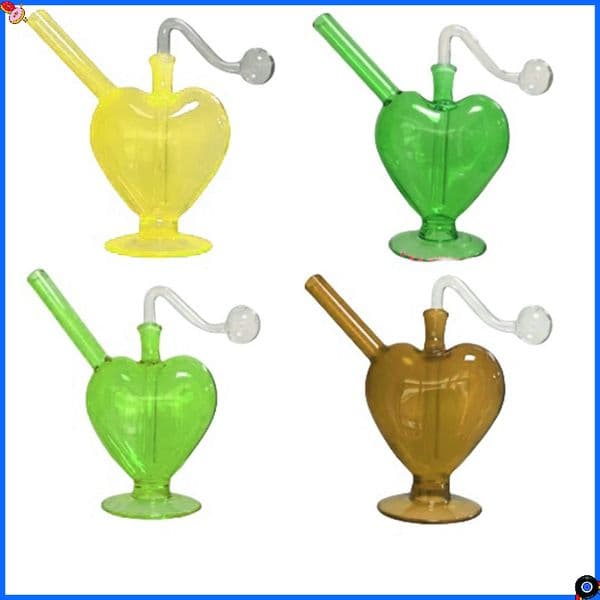 Wholesale Mini Glass Bubbler Oil Burner Heart Shape Mini Water Bong Borosilicate Glass Portable Recycler Filter with smoking oil banger bowl