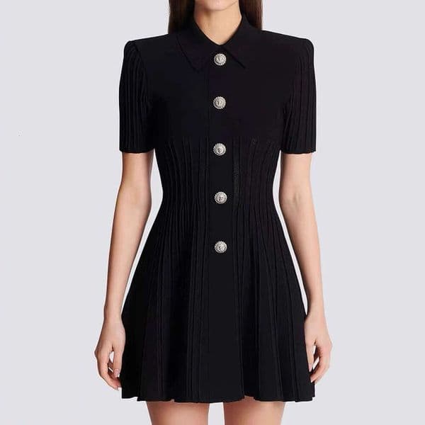 Designer Women's High Quality Dress Summer New Fashion q26 Knitted Collar Slimming A-line Skirt