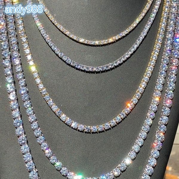 Hiphop 18k Gold Iced Out Chain Moissanite VVS Necklace Choker Moissanite Diamond Men Tennis Necklace