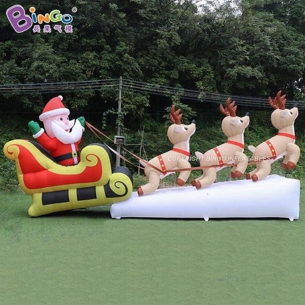 Giant popular inflatable Christmas sled inflation Santa Claus and deer for X-mas event decoration toys sport