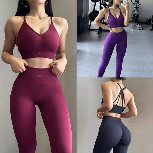 Women's Seamless Yoga Set, Butt Lifting Fitness Suit, Quick-Dry High Waist Leggings & Sports Bra, Active Workout Outfit