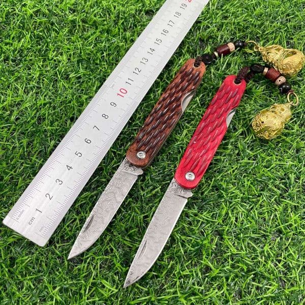 Cross-border Unlocked Cowbone Handle Damascus Steel Outdoor Survival Portable Camping Fruit Knife EDC Tool