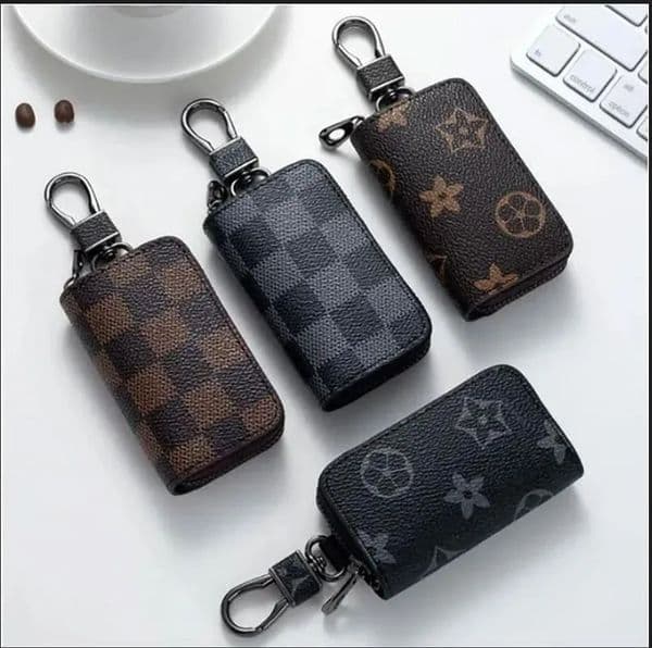 4 Colors Plaid Flower PU Leather Keychains Car Key Holder Pouch Bag Pendant Key Rings Charms Fashion Accessories Gifts For Men Women