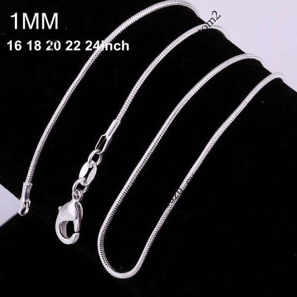 100pcs 925 silver P smooth snake chains Necklace 1MM chain mixed size 16 18 20 22 24inch