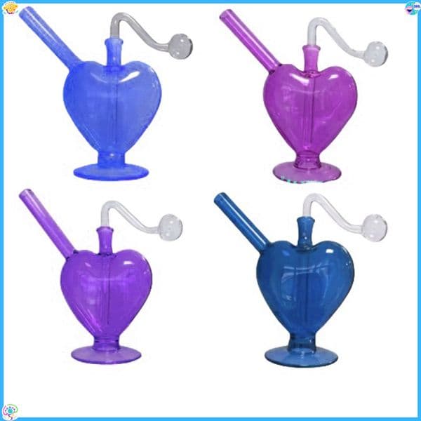 Mini 10mm female Glass Bubbler Oil Burner Heart Shape Mini Water Bong Borosilicate Glass Portable Recycler Filter with smoking oil banger bowl